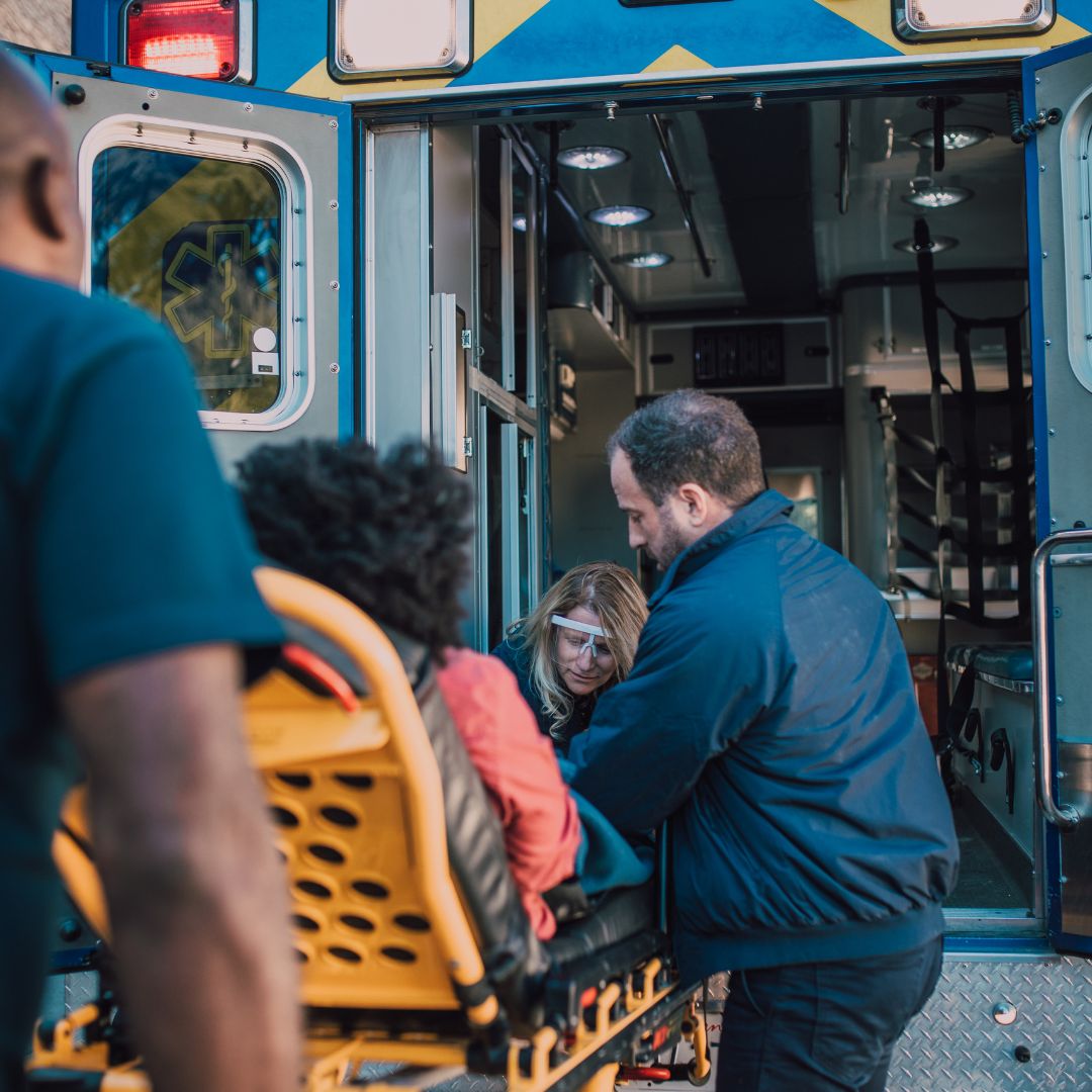 Patient in gurney.