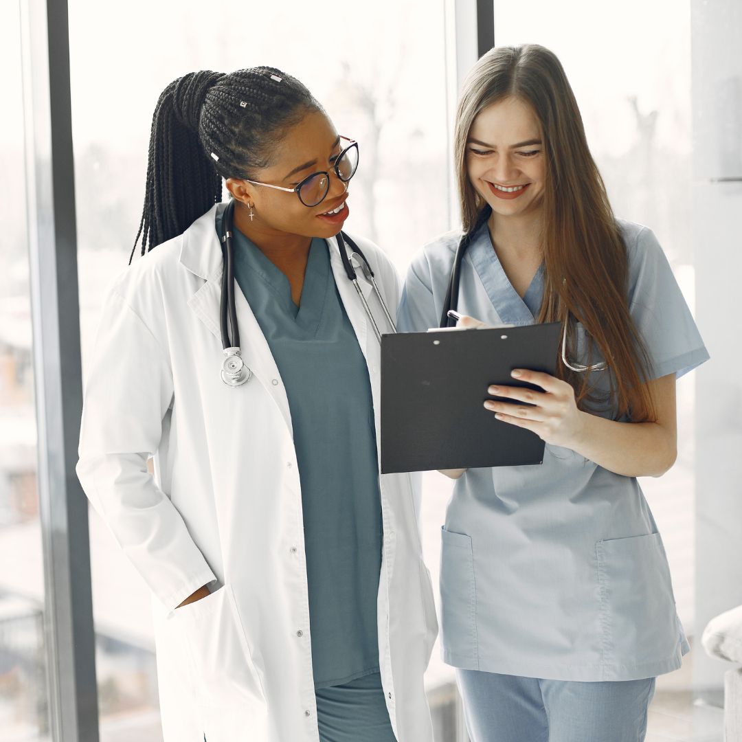 Two doctors talking.